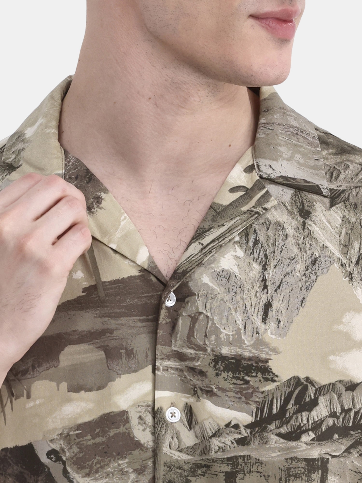 No Boundaries Men's & Big Men's Rayon Print Button Up Shirt with Short Sleeves, Sizes XS-5XL