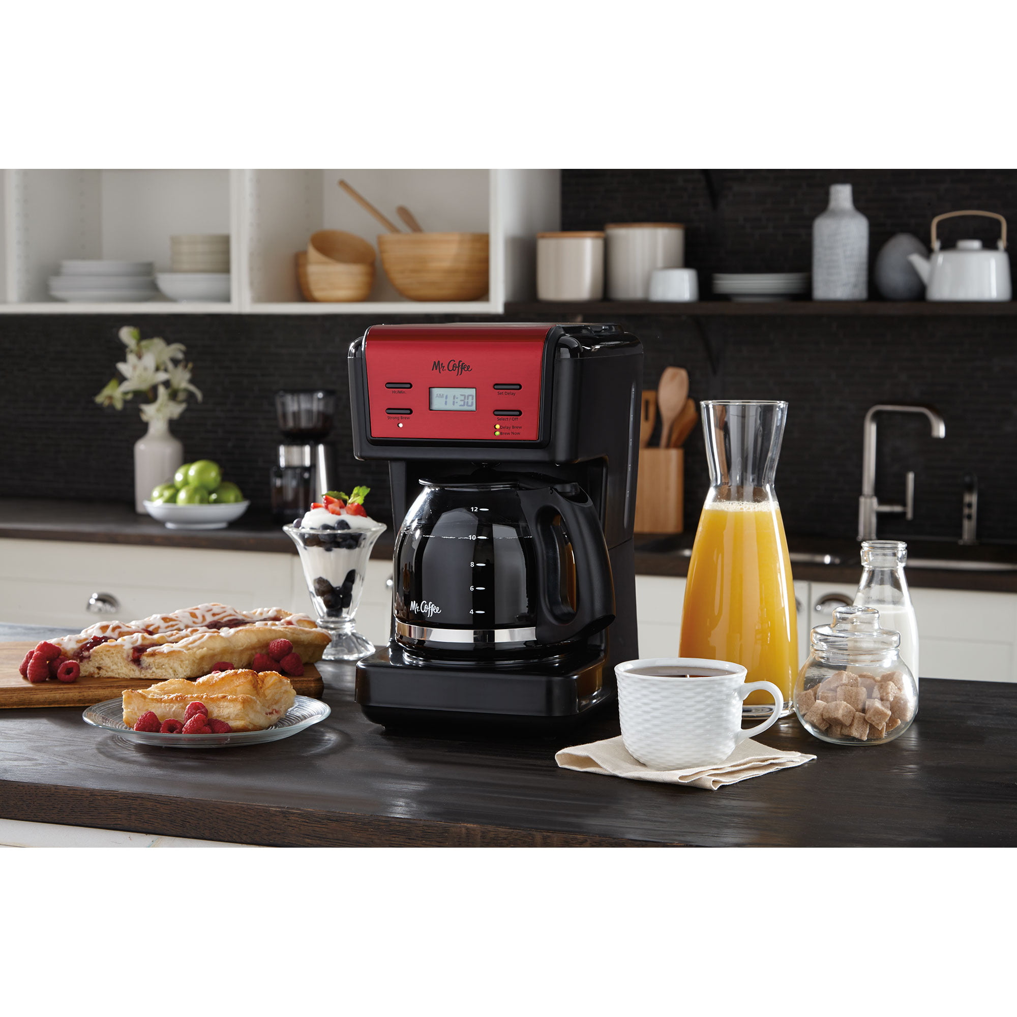 Mr. Coffee 12-Cup Programmable Coffeemaker, Rapid Brew, Red 