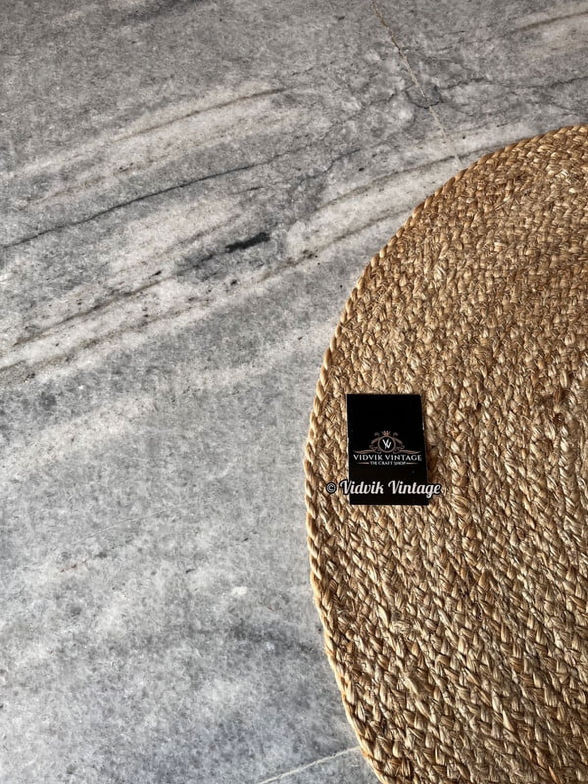 Vidvik Vintage Indian Hand Woven Bohemian Natural Color Round Area Jute Rug for Home Decor (90 x 90 cm