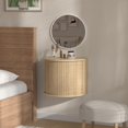 thumbnail image 6 of Pusnapku Floating Nightstand Set of 2, 16.5" Fluted Wall Mounted Bedside Shelf with Storage and Sliding Door, Wooden Curved Side Table for Bedroom, 6 of 9