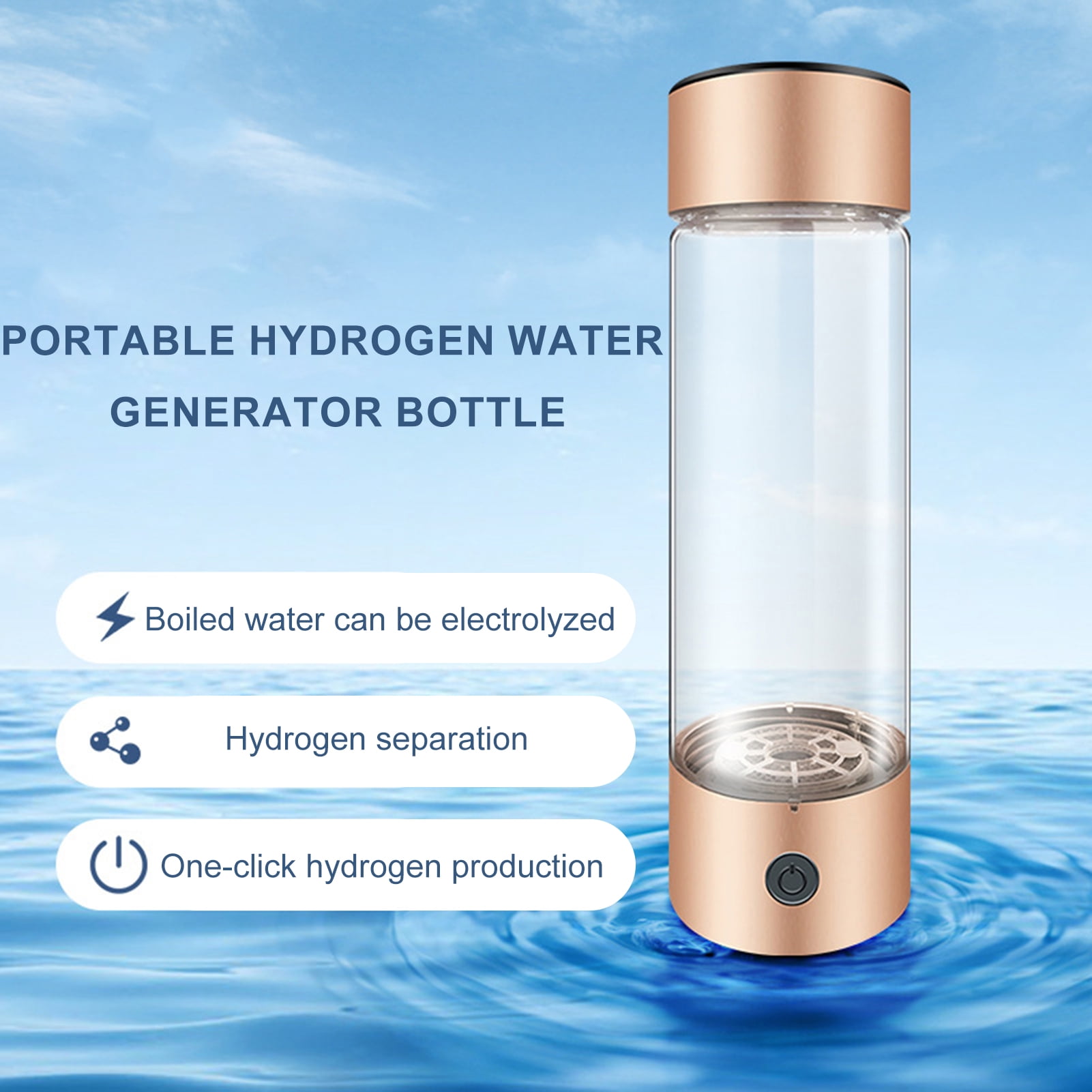Homelife Portable Hydrogen Rich Water Cup Leak-proof Transparent Glass Water Bottle Hydrogen & Oxygen Separation Smart Water Kettle for Outdoor Travel Camping Hiking