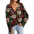 thumbnail image 7 of Women's Fashion Long Sleeve Christmas Print V-Neck Button Loose Cardigan Top, Knit Sweater for Casual Outfits and Comfort,Wine,XL, 7 of 7