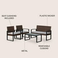 thumbnail image 4 of Elina 4-Piece Modern Coastal Faux Wicker Conversation Outdoor Patio Set, White/Black, 4 of 7