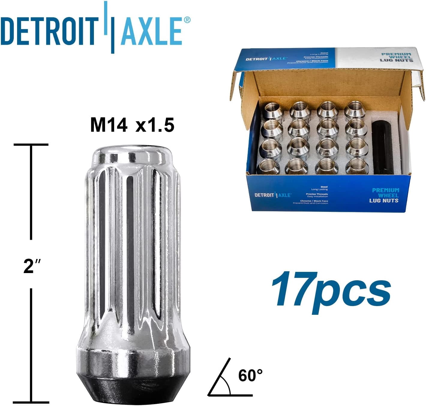 Detroit Axle - 4WD 17pc Wheel Lug Nuts Kit for Chevrolet GMC Silverado Avalanche Suburban Sierra Yukon XL 1500 2500 HD Classic Hummer H2, 16 Wheel Lug Nuts 1 Socket Key Replacement