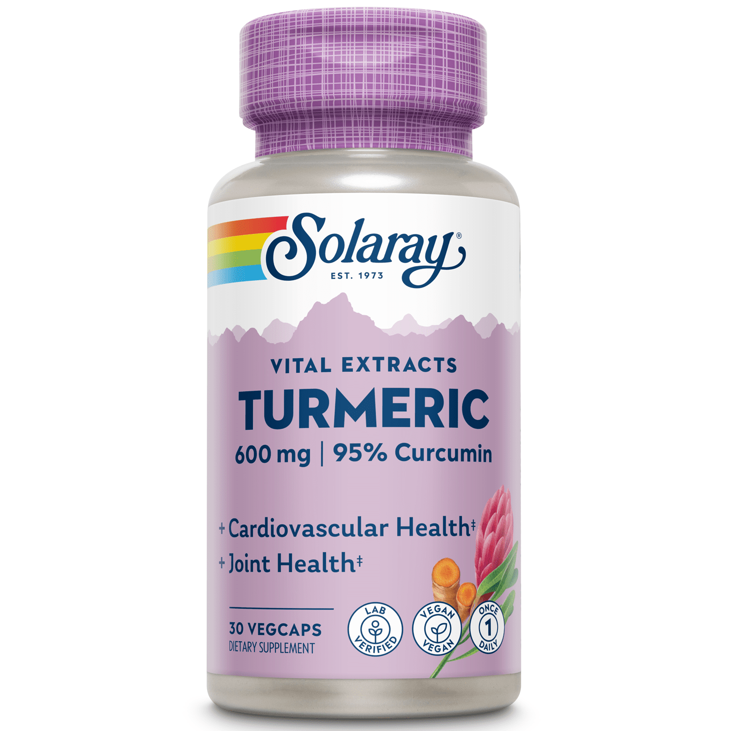 Solaray Turmeric Root Extract 600mg | One Daily | Healthy Joints, Cardiovascular System Support | Guaranteed Potency | 30 VegCaps