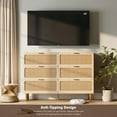 thumbnail image 2 of Rattan Dresser with 6 Deep Drawers, 47" Wide Long Chest of Drawers, Mid Century Modern Tall Dresser, Large Wood Boho Storage Cabinet for Bedroom with Handle and Durable Legs, 2 of 9