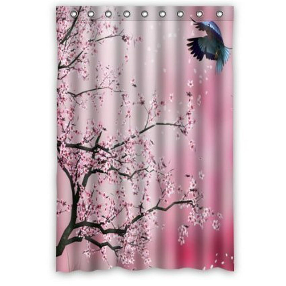 HelloDecor Cherry Blossom tree Japan Cherry Shower Curtain Polyester