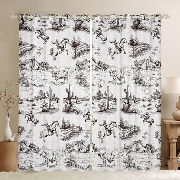 Manfei Rustic Farmhouse Blackout Curtains Set of 2 (52x84 Each), Southwestern Cowboy Window Curtains, Farm Highland Cow Curtains and Drapes, Luxury Bedroom Decor