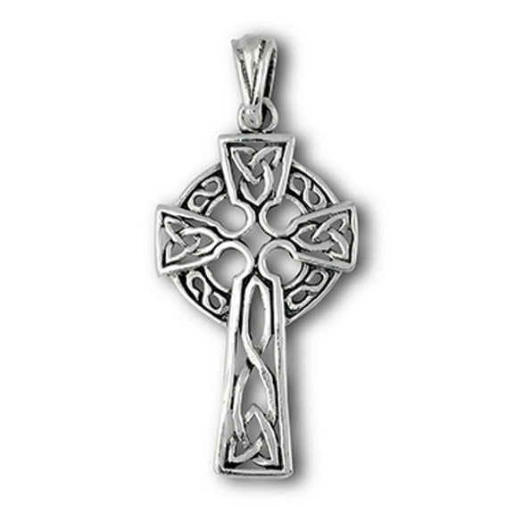 Sterling Silver 16" .8mm Box Chain Medium Celtic Christian Cross Pendant Necklace