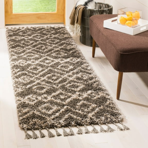 Safavieh Moroccan Fringe Shag Rug-Color:Grey/Cream,Shape:Runner,Size:2'-3" X 7'