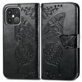 thumbnail image 1 of Étui Portefeuille pour iPhone 13 Pro max 6.7, Étui de Protection en Cuir PU à Rabat avec Sangle de Poignet et Fentes pour Cartes, Support en Relief Papillon Fleur pour iPhone Noir, 1 of 7