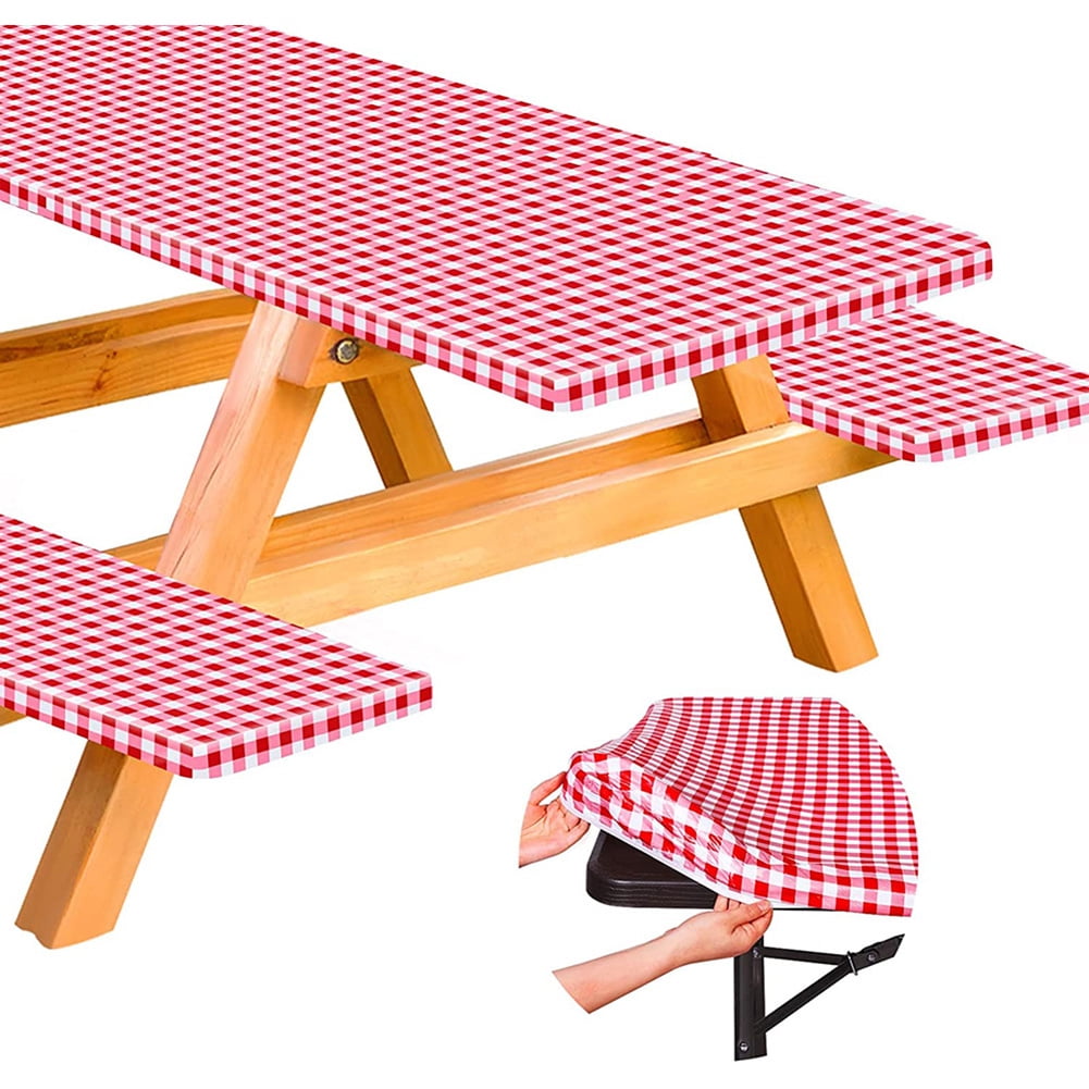 3 Pieces 72 Inch Vinyl Picnic Table And Bench Fitted Tablecloth Cover