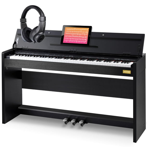 AODSK Piano digital de acción ponderada de 88 teclas, teclado de acción de martillo de grado con soporte para muebles y pedales triples para niños/adultos principiantes, hogar clásico, lecciones de pi