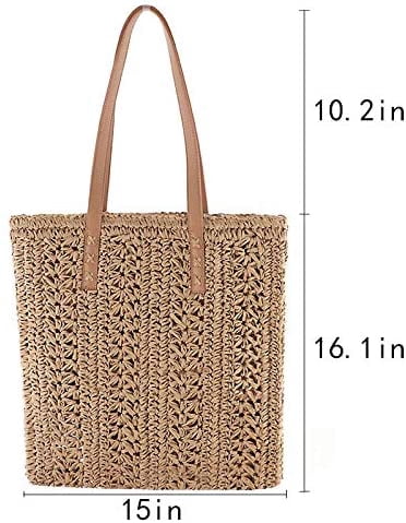 LinYooLi Women Straw Crochet Tote Bohemian Summer Beach Bag Large Handmade Shoulder Bag