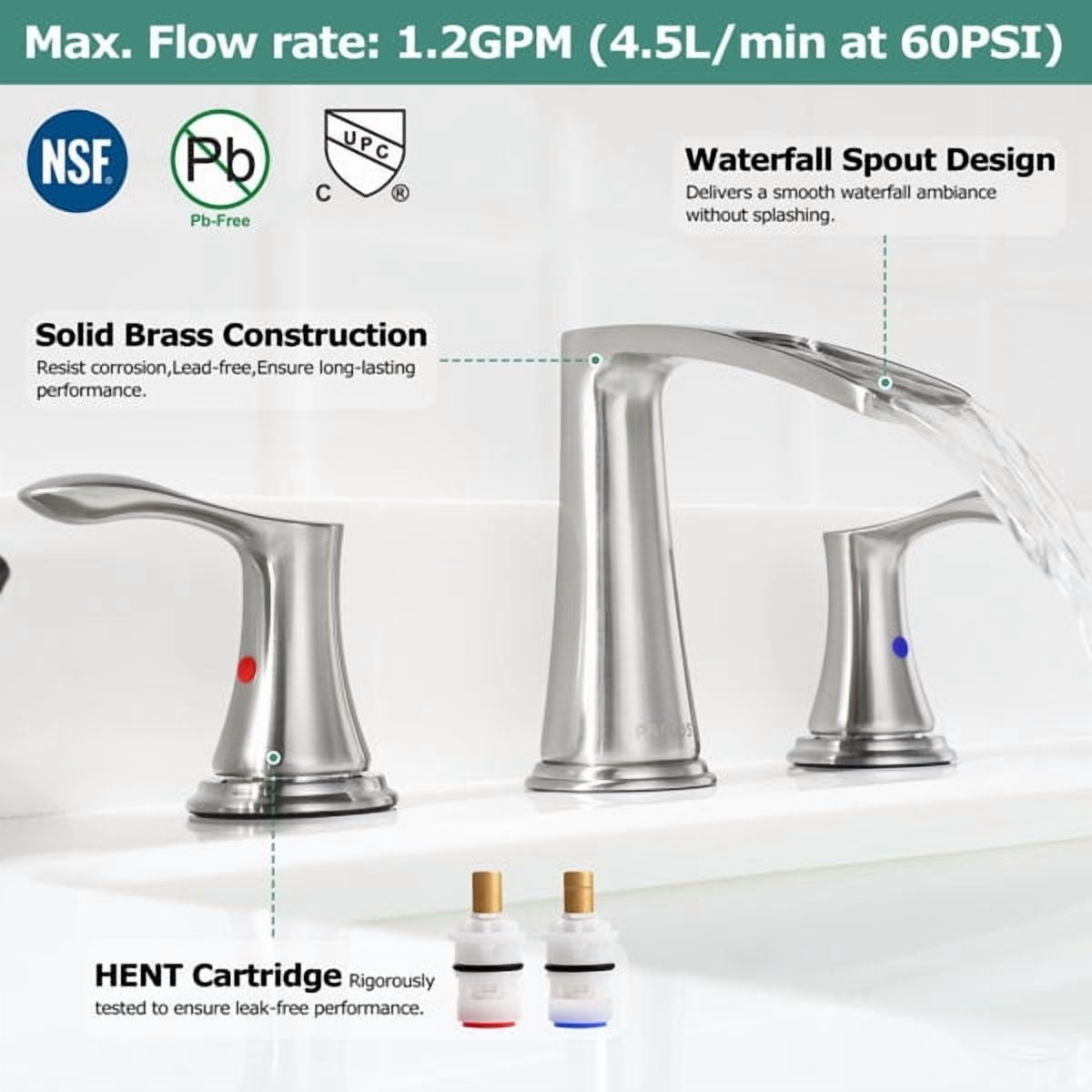 PARLOS Widespread 2-handle Waterfall Bathroom Faucet with Drain Assembly