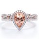 thumbnail image 1 of JeenMata Anillo de Bodas con Halo Pavé Morganita y Moissanita en Forma de Lágrima de 1,5 ct Melocotón: Conjunto de Anillo de Bodas con Cuerpo Retorcido Infinito: Baño de Oro Rosa de 18 K sobre Plata, 1 of 6