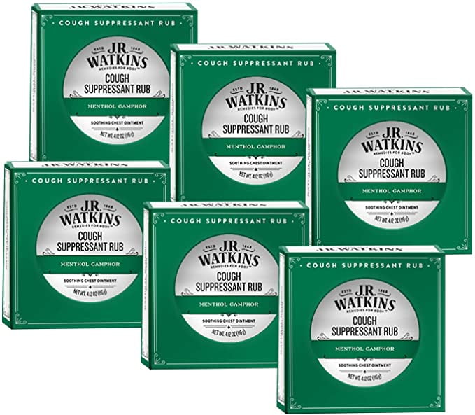 J.R. Watkins Menthol Camphor Cough Suppressant ? Vapor Rub Relieves Congestion ? Medicated Vapors for Soothing Relief ? Topical Chest Rub, 4.13 oz, 6 Pack