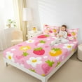 thumbnail image 4 of Manfei Strawberry Child Twin Sheet Sets, Cartoon Fruit Print Twin Fitted Sheet, Pink Blossoms Floral Flat Sheet, Lightweight Room Decor, 3-Piece, 4 of 7
