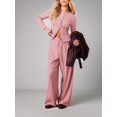 thumbnail image 6 of Women's Striped Button Front Long Sleeve Wide Leg Pants Two Piece Set Pink L, 6 of 8