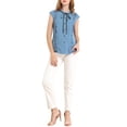 thumbnail image 3 of MODA NOVA Juniors Tie Neck Cap Sleeve Button Down Ruffle Summer Shirts, 3 of 7