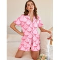 thumbnail image 4 of Ekouaer Button Up Pajamas Set for Women Short Sleeve Ribbed Knit Sleepwear 2 Piece Pjs Shorts Set, 4 of 6