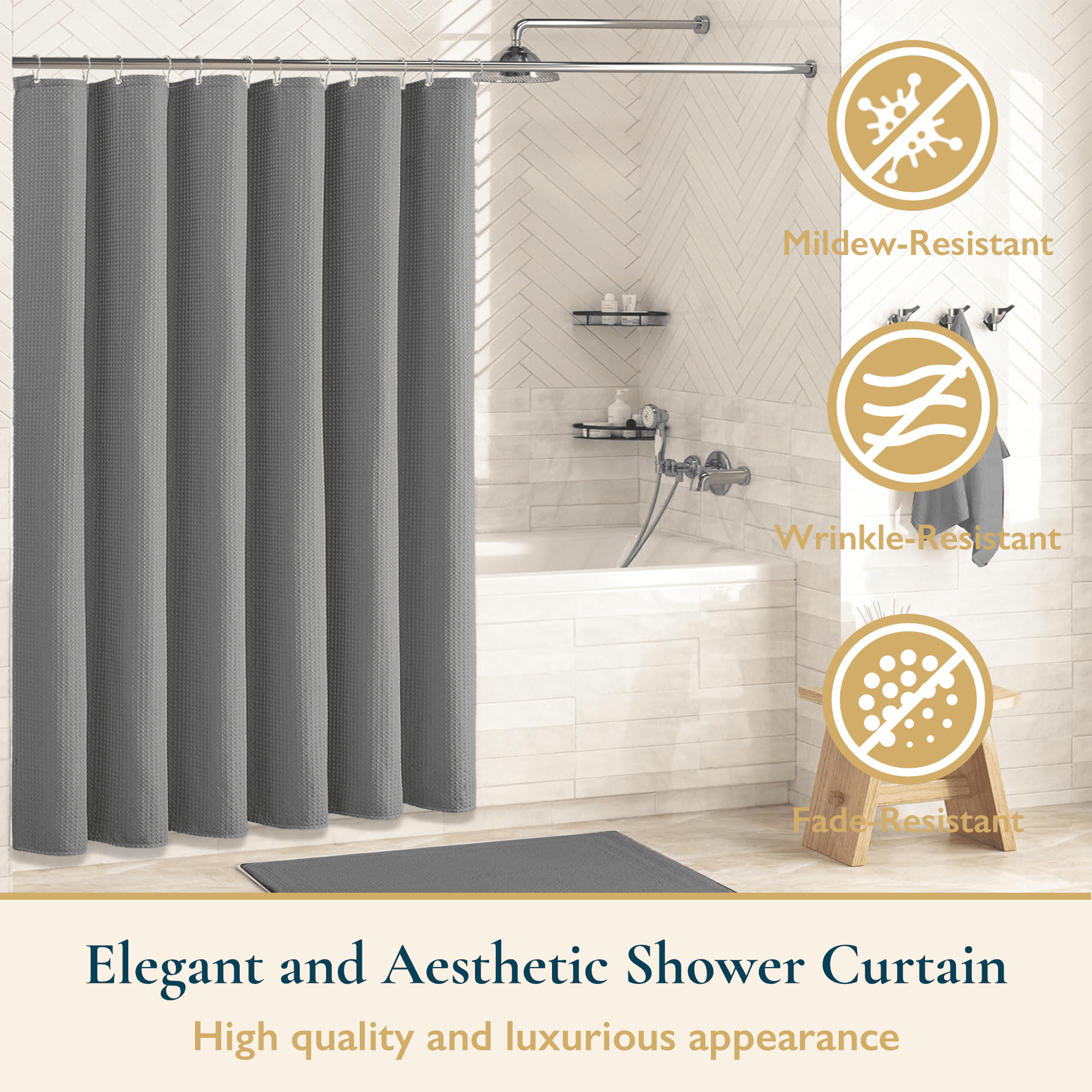 ComfiTime 24PCS Bathroom Accessories Set - Bathroom Essentials W/ Shower Curtain, Trash Can, Toilet Brush, Tumbler, Toothbrush Holder, Soap Dispenser, Soap Holder, Qtip Holders & African Net Sponges