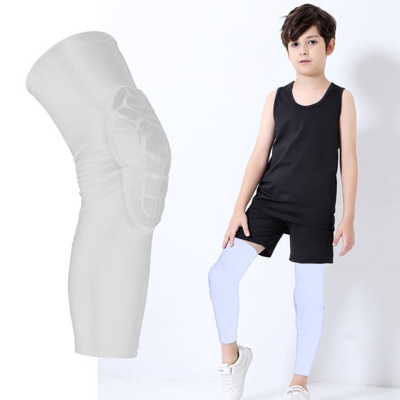 BESTSKY 2 Pcs Kids Compression Leg Sleeves,Multi-Layered Protection Knee Brace,Double Safety Soft Padding Knee Compression Sleeve,White