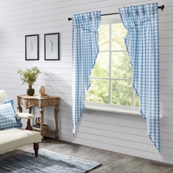 VHC Brands Annie Buffalo Check Blue Prairie Panel Pair Set of 2, Long