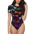 thumbnail image 2 of Picia Colorful Dragonflies Womens One Piece Swimsuits Modest Tummy Control Bathing Suits Lace Up Slimming Swim Suit-Medium, 2 of 9