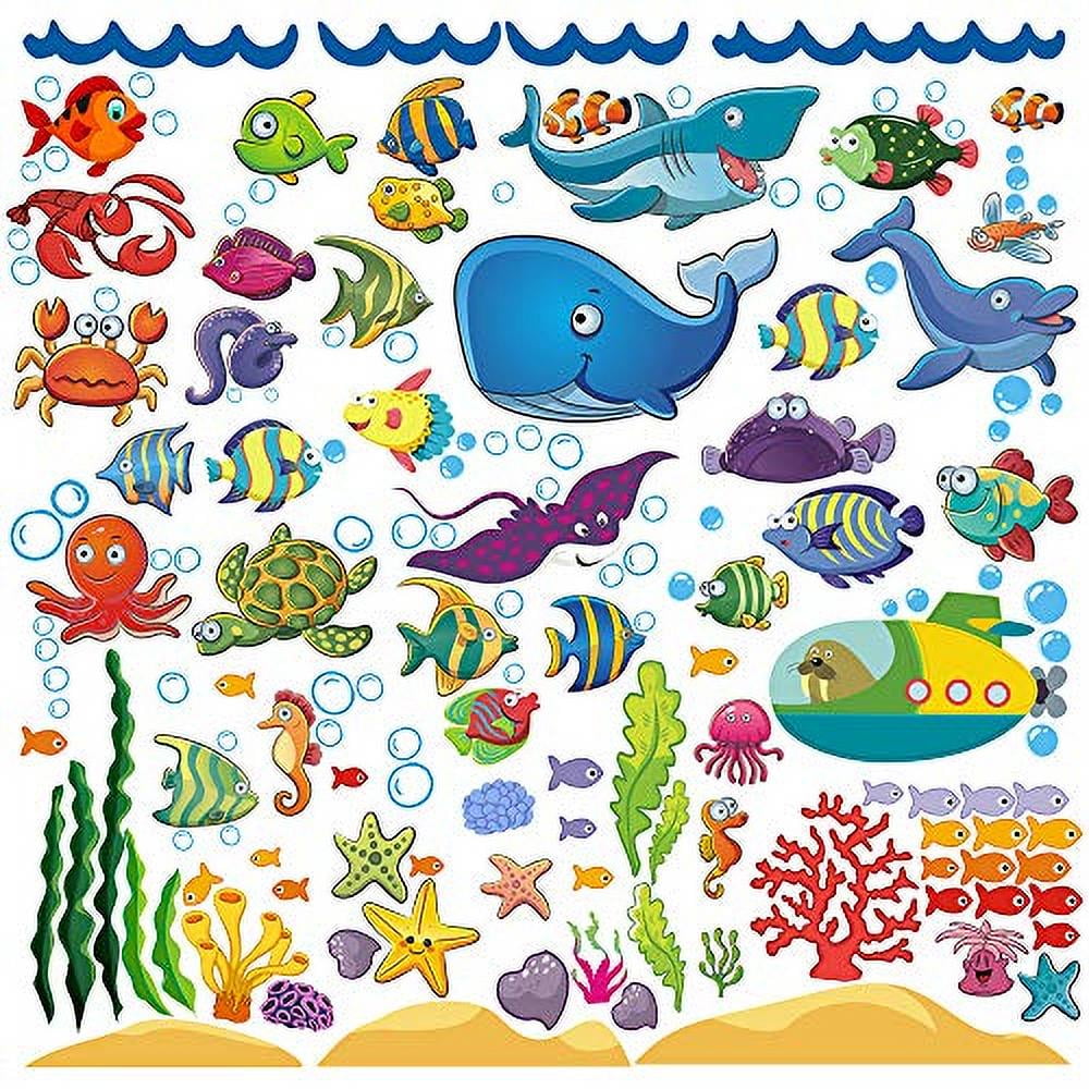 FULL COLOUR AQUARIUM TROPICAL FISH SEA PORTHOLE WALL STICKER BATHROOM KIDS DECAL WSD339