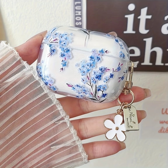 Blue Floral Transparent Earphone Case for AirPods Pro 3/2/Pro & AirPods 4/3/1/2 – Aesthetic Protective Shell