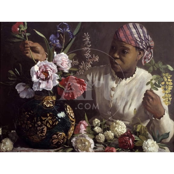 The Black Woman with Peonies by Frederic Bazille, Figurative Unframed Photographic Print Wall Art Sold by Art.Com