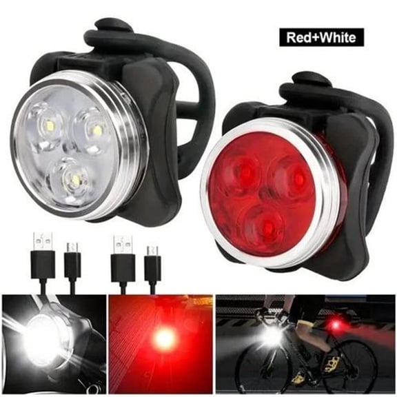2Pcs Bicycle Lights Mountain Bike Headlight and Taillight, Waterproof Super Bike Lights, USB Rechargeable, for Night Riding, 5 Light Mode Options