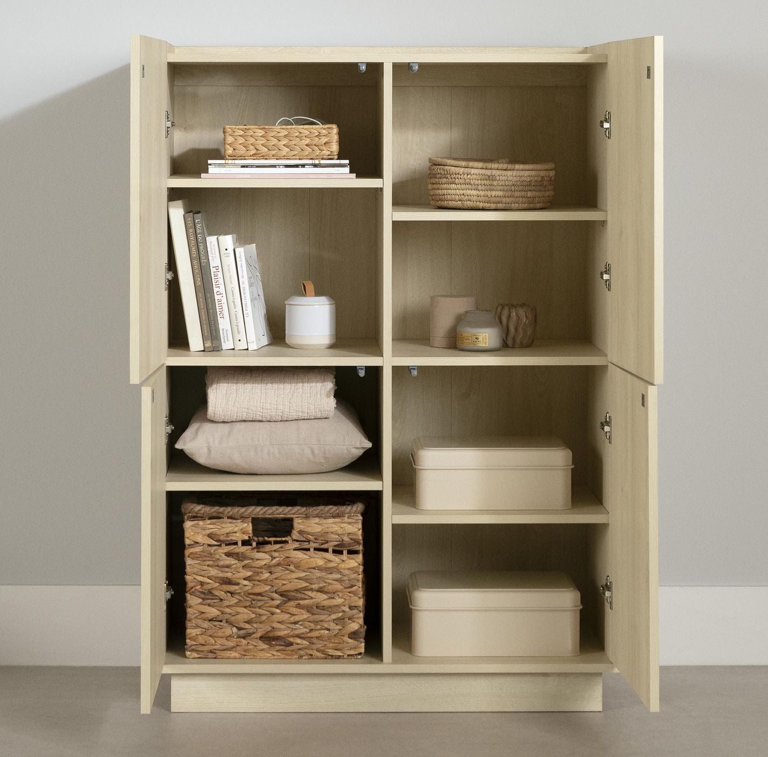 South Shore Liora 4-Door Bookcase with Shelves, in Bleached Oak