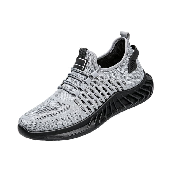 QWKLEAJ Men’s Casual Shoes Slip On Athletic Sneakers, Breathable Hollow Knit Mesh Blade Non Slip Cushioned Running Trainers for Men Daily Walking Gym Outdoor Workout Footwear Gray 9