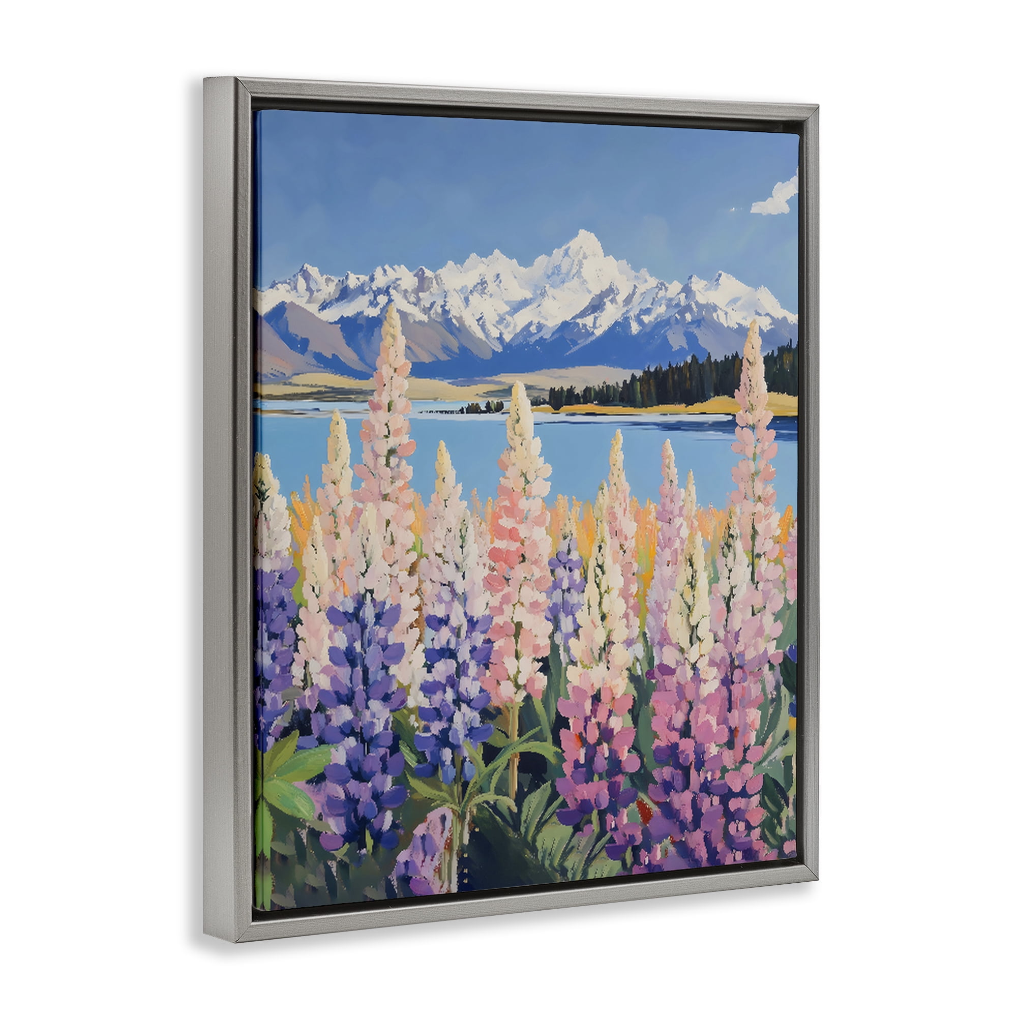 Stupell Industries Mountains & Wildflowers by Lake Gray Framed Floater Canvas Wall Art, design by The Prints Vibe