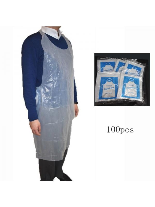 100X Disposable Plastic Adult  Aprons White Polythene Aprons Kitchen Waterproof 
