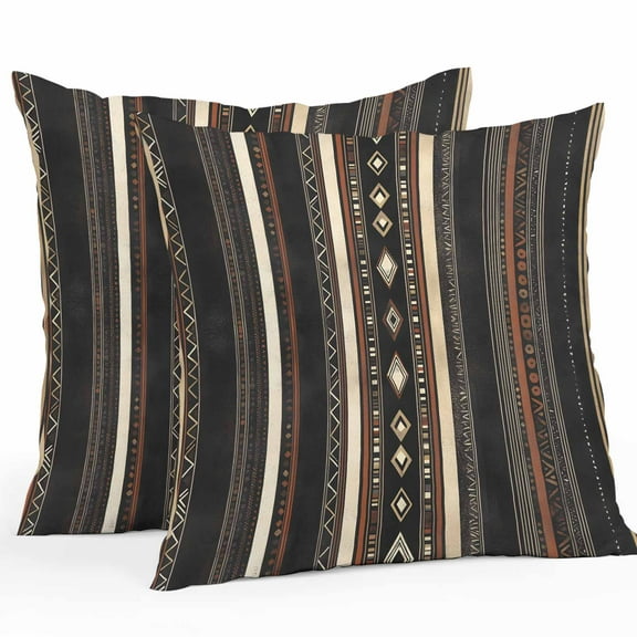 Waterproof Throw Pillow Covers Set of 2, 20x20 Inch Black Beige Boho Decorative Pillowcases Outdoor Pillow Slip Cushion Covers Set for Couch Tent Vintage Abstract Geometric Ethnic