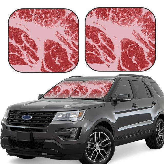 Cauagu Striped Meat Print Car Front Windshield Sun Shade,Foldable Anti-UV Car Sunshade for Front Window for Most Vehicles-Small