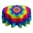 thumbnail image 4 of Rainbow Tie Dye Mandala Pattern Round Tablecloth 60"x60",Wrinkle Wipeable Table Cloth for Kitchen Dining Room Picnic Patio Party, 4 of 6