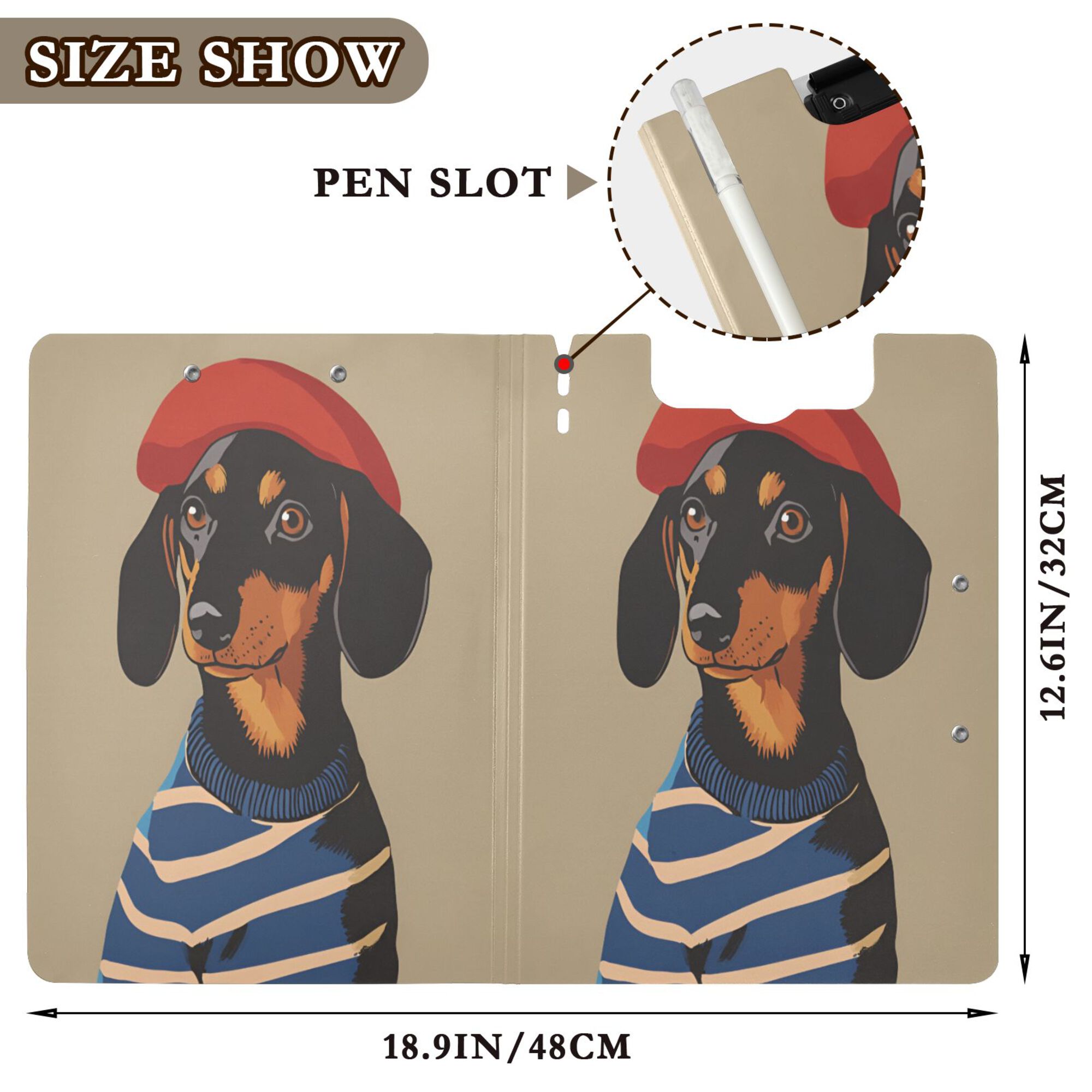 FORMRS A4 Clipboard Folder with Pen Holder Horizontal Foldable School Office Binder, Dog Artist