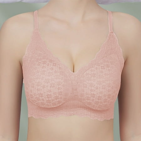 Pavied Minimizer Bras Feelingirl Bra Wireless Bras Ladies New Bubble Lace Latex No Ring Breast Collecting Bra Side Gathering Seamless Beautiful Back Large Size Bra Seamless Bras Womens Bras Pink M