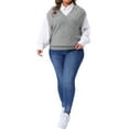 thumbnail image 2 of Agnes Orinda Women's Plus Size Tops V Neck Sleeveless Sweater Ribbed Knit Solid Casual Pullover Sweaters Vest 1X Gray, 2 of 5