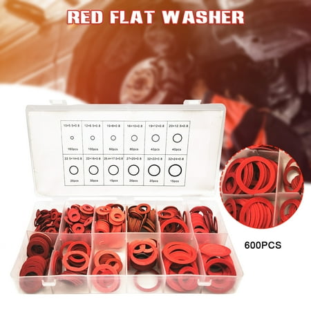 

Karcher 600Pcs Flat Washers Kit Red Steel Paper Insulation Gasket Assorted Set with Box