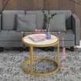 thumbnail image 3 of Round Nesting Tea Table Coffee Table Set of 2 , Modern Metal Frame for Living Room, White/Bronze Gold, 3 of 5