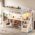 thumbnail image 6 of Harper & Bright Designs Twin Loft Bed with Built-in Desk and Wardrobe, Metal Loft Bed Frame with Storage Stairs and Baskets, Industrial Loft Bed with Power Outlet and LED Strip for Boys Girls, White, 6 of 15