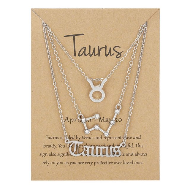 Twelve Constellations Gold Clavicle Necklace Set with Paper Card for Women Friendship Pendant