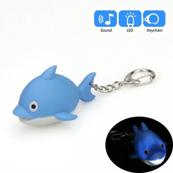 Popular Education Toys for Boys and Girls Cute Cartoon Dolphin Keychain with LED Light Sound Keyfob Kids Toy Gift