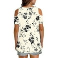 thumbnail image 6 of Moxiu Womens Cold Shoulder Tops and Blouses Casual V Neck Cute Blouse Plain Solid Color Boho Floral Print Short Sleeve Shirts Ladies Tunic Tshirt 2025 Beige,M, 6 of 6