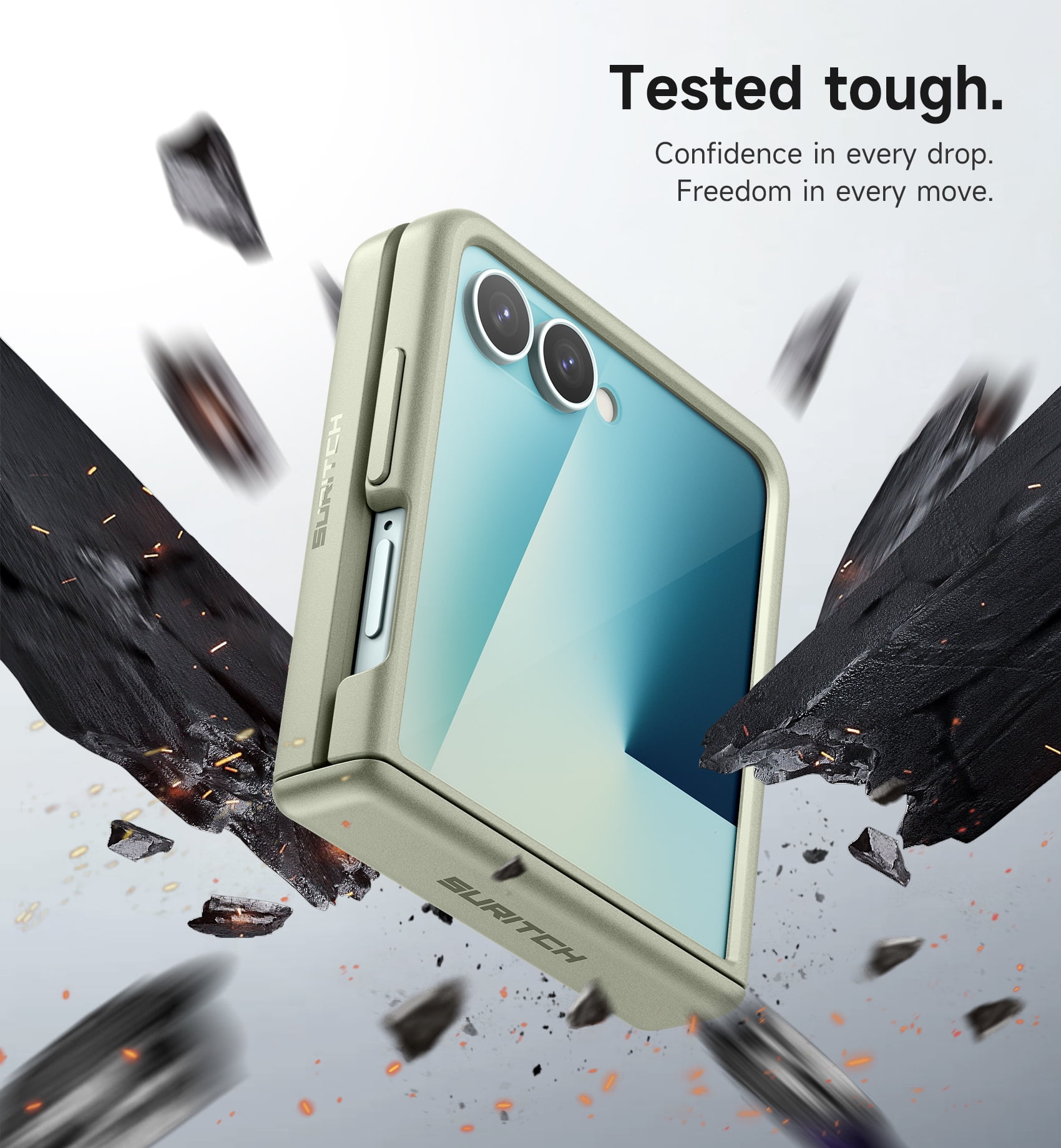 Suritch Phone Case for Samsung Galaxy Z Flip 7 with Rotatable Hand Grip, Kickstand and Screen Protector, Rugged Shockproof Protective Cover, Green